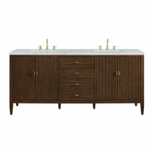 Myrrin 72IN Double Vanity Mid Century Walnut w/ 3 CM Eternal Jasmine Pearl Silestone Top