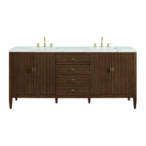 Myrrin 72IN Double Vanity Mid Century Walnut w/ 3 CM Ethereal Noctis Silestone Top