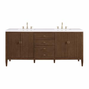 Myrrin 72IN Double Vanity Mid Century Walnut w/ 3 CM White Zeus Silestone Top