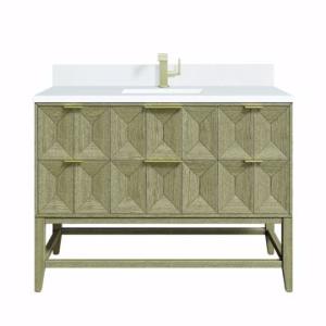 Emmeline 48IN Single Vanity Pebble Oak w/ Single Hole 3 CM White Zeus Silestone Top & Backsplash