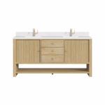 Marigot 72IN Double Vanity Sunwashed Oak w/ Hole 3 CM White Zeus Silestone Top & Backsplash