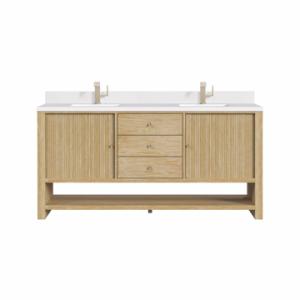 Marigot 72IN Double Vanity Sunwashed Oak w/ Hole 3 CM White Zeus Silestone Top & Backsplash