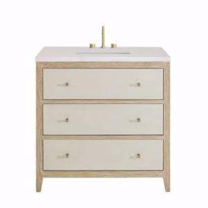 Celeste 36IN Single Vanity Sunwashed Oak with Embossed Shagreen w/ 3 CM White Zeus Silestone Top