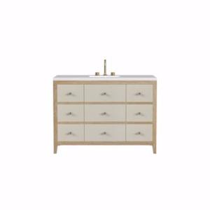 Celeste 48IN Single Vanity Sunwashed Oak with Embossed Shagreen w/ 3 CM White Zeus Silestone Top