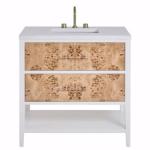 Olena 36IN Single Vanity Light Mappa Burl and Polished White w/ 3 CM White Zeus Silestone Top