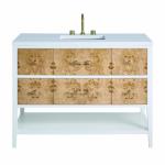 Olena 48IN Single Vanity Light Mappa Burl and Polished White w/ 3 CM White Zeus Silestone Top