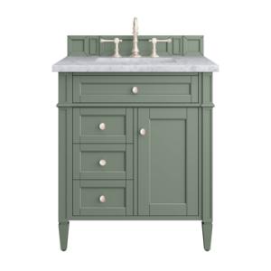 Brittany 30IN Single Vanity Smokey Celadon w/ 3 CM Carrara Marble Top