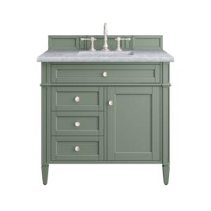Brittany 36IN Single Vanity Smokey Celadon w/ 3 CM Carrara Marble Top
