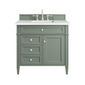 Brittany 36IN Single Vanity Smokey Celadon w/ 3 CM White Zeus Top