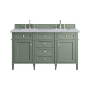 Brittany 60IN Double Vanity Smokey Celadon w/ 3 CM Carrara Marble Top