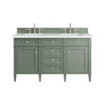 Brittany 60IN Double Vanity Smokey Celadon w/ 3 CM White Zeus Top