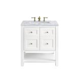 Breckenridge 30IN Single Vanity Bright White w/ 3 CM Carrara Marble Top