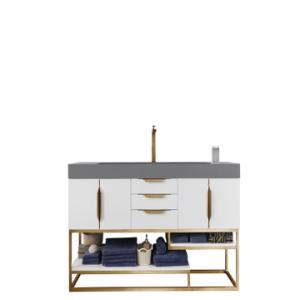Columbia 72IN Single Vanity Glossy White Radiant Gold w/ Dusk Grey Glossy Composite Stone Top