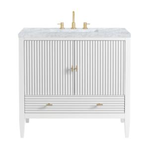 Myrrin 36IN Vanity Bright White w/ 3 CM Carrara White Marble Top