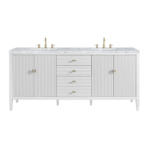 Myrrin 72IN Double Vanity Bright White w/ 3 CM Carrara White Marble Top