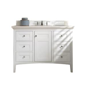 Palisades 48IN Single Vanity Bright White w/ 3 CM Eternal Jasmine Pearl Silestone Top