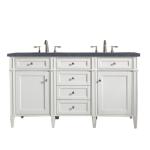 Brittany 60IN Double Vanity Bright White w/ 3 CM Charcoal Soapstone Silestone Top