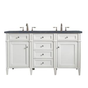Brittany 60IN Double Vanity Bright White w/ 3 CM Charcoal Soapstone Silestone Top