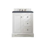 De Soto 30IN Single Vanity Bright White w/ 3 CM Charcoal Soapstone Silestone Top