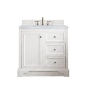 De Soto 36IN Single Vanity Bright White w/ 3 CM Carrara Marble Top