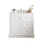 De Soto 36IN Single Vanity Bright White w/ 3 CM Eternal Jasmine Pearl Silestone Top