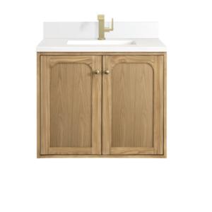 Laurent 30IN Single Vanity Light Natural Oak w/ Single Hole 3 CM White Zeus Top & Backsplash