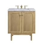 Laurent 30IN Single Vanity Light Natural Oak w/ 3 CM Carrara Marble Top