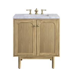 Laurent 30IN Single Vanity Light Natural Oak w/ 3 CM Carrara Marble Top