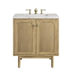 Laurent 30IN Single Vanity Light Natural Oak w/ 3 CM Eternal Jasmine Pearl Top