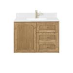 Laurent 36IN Single Vanity Light Natural Oak w/ Single Hole 3 CM White Zeus Top & Backsplash