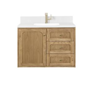 Laurent 36IN Single Vanity Light Natural Oak w/ Single Hole 3 CM White Zeus Top & Backsplash