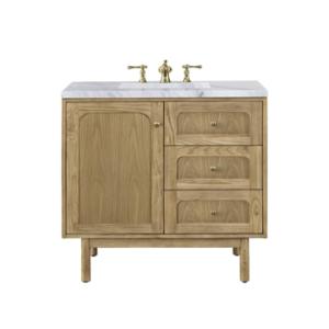 Laurent 36IN Single Vanity Light Natural Oak w/ 3 CM Carrara Marble Top