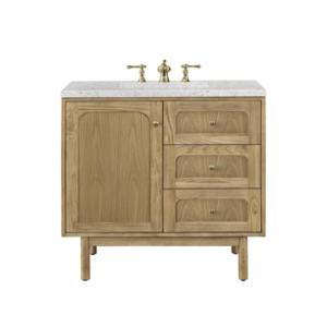 Laurent 36IN Single Vanity Light Natural Oak w/ 3 CM Eternal Jasmine Pearl Top