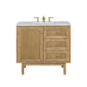 Laurent 36IN Single Vanity Light Natural Oak w/ 3 CM Victorian Silver Top