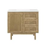 Laurent 36IN Single Vanity Light Natural Oak w/ 3 CM White Zeus Top