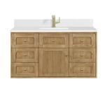 Laurent 48IN Single Vanity Light Natural Oak w/ Single Hole 3 CM White Zeus Top & Backsplash