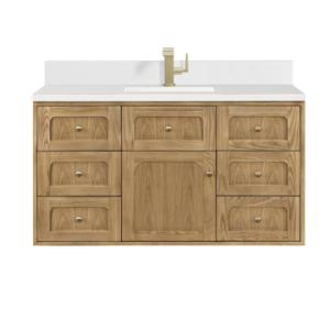Laurent 48IN Single Vanity Light Natural Oak w/ Single Hole 3 CM White Zeus Top & Backsplash
