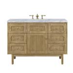Laurent 48IN Single Vanity Light Natural Oak w/ 3 CM Carrara Marble Top