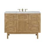 Laurent 48IN Single Vanity Light Natural Oak w/ 3 CM Victorian Silver Top