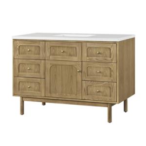 Laurent 48IN Single Vanity Light Natural Oak w/ 3 CM White Zeus Top