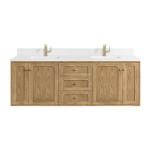 Laurent 72IN Double Vanity Light Natural Oak w/ Single Hole 3 CM White Zeus Top & Backsplash