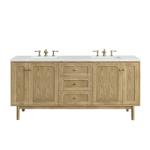Laurent 72IN Double Vanity Light Natural Oak w/ 3 CM Ethereal Noctis Top