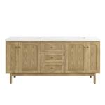Laurent 72IN Double Vanity Light Natural Oak w/ 3 CM White Zeus Top