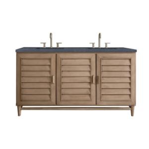Portland 60IN Double Vanity Whitewashed Walnut w/ 3 CM Charcoal Soapstone Silestone Top