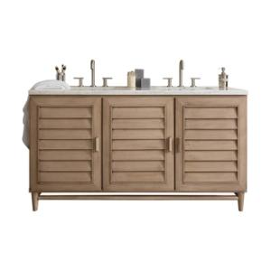 Portland 60IN Double Vanity Whitewashed Walnut w/ 3 CM Eternal Jasmine Pearl Silestone Top