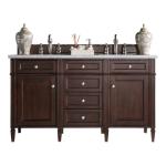 Brittany 60IN Double Vanity Burnished Mahogany w/ 3 CM Carrara Marble Top
