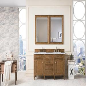 Brittany 60IN Double Vanity Saddle Brown w/ 3 CM Carrara Marble Top