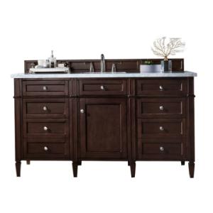 Brittany 60IN Single Vanity Burnished Mahogany w/ 3 CM Carrara Marble Top