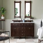 Brittany 72IN Double Vanity Burnished Mahogany w/ 3 CM Carrara Marble Top