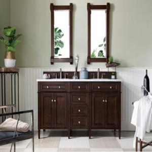 Brittany 72IN Double Vanity Burnished Mahogany w/ 3 CM Carrara Marble Top